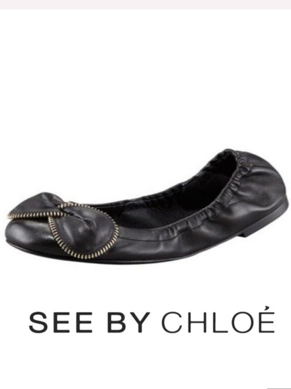 See by Chloe black leather zipper bow scrunch Ballet Flats 
40/10 - Picture 5 of 6
